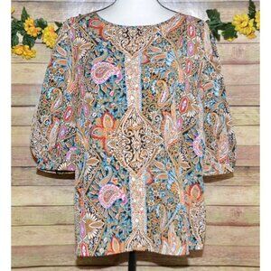 Emery Rose Ladies Paisley Pattern Blouse Top Size XL Balloon Half Sleeves Casual